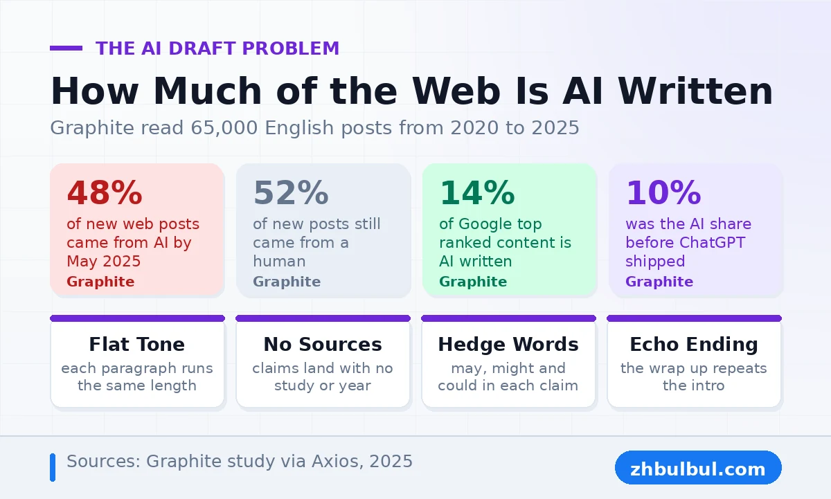 Graphite data on the AI written share of new web articles against the share of top ranked content