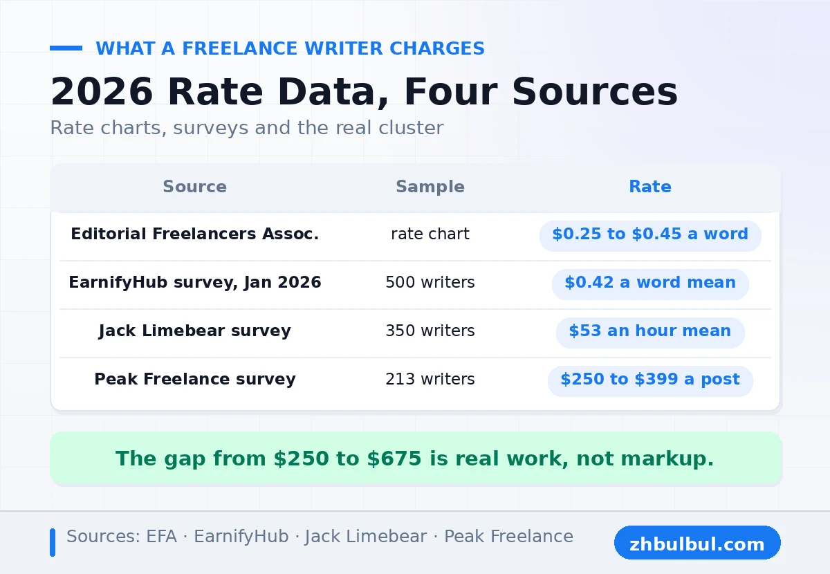 Freelance content writer rates in 2026 from four survey and rate chart sources